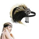 MIVAIUN 1920s Flapper Headband, Feather Crystal Headband 20's Headpiece Accessories for Women Gatsby Costume Theme Party, Cocktail Party Hair Accessories, Gatsby Accesorio (Negro)