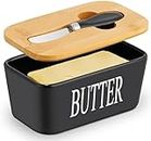 PIKFOS Large Butter Dish with Lid and Knife, Porcelain Butter Keeper Container Designed with Double Silicone Seals, Ceramic Butter Box, Perfect for Home Kitchen Countertop