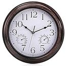 Suwimut 12 Inches Wall Clock with Temperature and Humidity Combo, Battery Operated Non Ticking Silent Clock Wall Decorative for Indoor Outdoor