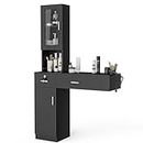 EILLEO Salon Barber Station Wall Mount Salon Hair Stylist Beauty Spa Equipment, Makeup Vanity for Home Salon with a Storage Cabinet, 2 Drawers and a 3 Tier Shelf w/Glass Door