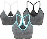 AKAMC Women's Removable Padded Sports Bras Medium Support Workout Yoga Bra 3 Pack,White/Blue/Black,Small