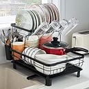 Lifewit Dish Drying Rack for Kitchen Counter, 2-Tier Stainless Steel Dish Drainer with Drainage, Removable Dish Rack and Drainboard Set with Utensil Holder and Cup Holder