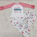 Long sleeves cotton tops ruffle pants set Valentines Day baby cotton clothes girls boutique outfits with heart pattern