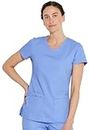 Dickies EDS Signature Scrubs for Women, Contemporary Fit V-Neck Womens Tops in Soft Brushed Poplin 85906, Ciel, Medium