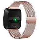Metal Bands Compatible with Fitbit Versa 2 & Fitbit Versa & Fitbit Versa Lite Edition Band, Stainless Steel Loop Metal Mesh Replacement Sport Strap Bracelet Wristbands for Women Men (Small, Rose Gold)
