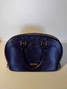 Joy & Iman Pebble Leather Satchel Top Handle Handbag Purse Blue