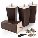 3 inch Wooden Furniture Legs, La Vane Set of 4 Solid Wood Square Walnut Mid-Century Modern M8 Replacement Bun Feet with Pre-Drilled 5/16 Inch Bolt & Mounting Plate for Couch Sofa Armchair