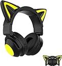 KuyiGame Wireless Cat Ear Gaming Headset 2S Bluetooth 5.0 Foldable RGB Headphone 7 Colors LED Light Over Ear Built-in Mic Headphones with 3.5 mm Cable for PC Laptop Mac Smartphone, Black