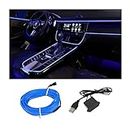 EL Wire Interior Car LED Strip Lights, USB Auto Neon Light Strip with Sewing Edge, 16FT Electroluminescent Car Ambient Lighting Kits with Fuse Protection, Car Decoration Accessories (Blue)