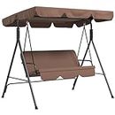 Outsunny 3-Seat Patio Swing Chair, Outdoor Porch Swing Glider with Adjustable Canopy, Removable Cushion, and Weather Resistant Steel Frame, for Garden, Poolside, Backyard, Brown