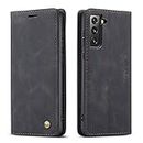 QLTYPRI Case for Samsung Galaxy S21 5G, Vintage PU Leather Wallet Case Card Slot Kickstand Magnetic Closure Shockproof Flip Folio Case Cover for Samsung Galaxy S21 5G - Black