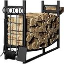 Amagabeli 3FTx30.7in Large Wide Firewood Rack Fireplace Tool Rack Indoor Outdoor Kindling Holder Heavy Duty Wood Storage Log Rack Stand Tools Stove Accessories Black Without Cover