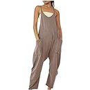 Women's Cute Sleeveless Jumpsuits Casual Adjustable Spaghetti Straps Overalls Long Harem Pants Romper with Pockets