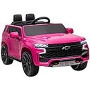 Aosom 12V Licensed Chevrolet Tahoe Ride On Car, Kids Ride On Car with Remote Control, 3 Speeds, Spring Suspension, LED Light, Horn, Music, Electric Kids Car for 3-6 Years Old Pink