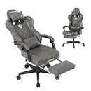 Popsit Gaming Chair with Footrest, Ergonomic Video Gamer Chair with Headrest Lumbar Support, Computer Office Chair PU Leather Height Adjustable 360° Swivel Game Chair for Adult-Grey