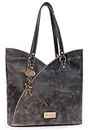 Catwalk Collection Handbags - Bolso Tote Grande Para Mujer - Bolso de Hombro de Tulipanes - Cuero Envejecido - ABIGAIL - Negro