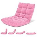 Giantex Gaming Chair Floor with 14 Adjustable Position, Back Support, Video Gaming Folding Sofa Chair, Padded Sleeper Bed, Couch Recliner, Floor Chair for Meditation, Floor Gaming Chair (Pink)