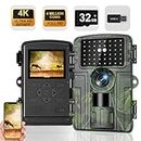 Wildlife Camera 4K Trail Camera 60MP with App Control Night Vision Motion Activated Hunting Camera IP66 Waterproof 0.1s Trigger Time Game Camera for Wildlife Monitoring with 32GB SD Card&Card Reader