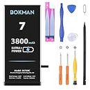 bokman Reemplazo de batería para iPhone 7, batería de polímero de iones de litio de alta capacidad 3800 mAh con todos los kits de herramientas y tiras adhesivas