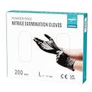 EUROPAPA® 200x Disposable Nitrile Gloves Powder-Free Examination Gloves EN455 EN374 Latex-Free Disposable Gloves in Sizes S, M, L & XL (L, Black)