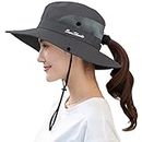 Women's Sun Hat Outdoor UV Protection Foldable Mesh Bucket Hat Wide Brim Summer Beach Fishing Cap Pure Grey