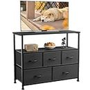 ANTONIA TV Stand Dresser for Bedroom with 5 Fabric Drawer,Entertainment Center for 45 inch Television, Media Console Table with Storage, Open Shelf, Adjustable Feet, Living Room Furniture, Black