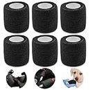 Autdor Tattoo Grip Cover Wrap - 6Pcs 5.1cm x 5 Yards Disposable Cohesive Tattoo Grip Tape Wrap Black Elastic Bandage Rolls Self-Adherent Tape for Tattoo Machine Grip Tube Accessories, Sports Tape