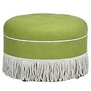 Jennifer Taylor Home, Ottoman, Hand Tufted w/Cord & Fringe Trim (Bright Chartreuse Linen Cotton Blend with Gold Trim)