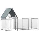 PawHut Walk in Chicken Run, Large Galvanized Chicken Coop, Hen Poultry House Cage, Rabbit Hutch Metal Enclosure with Water-Resist Cover for Outdoor Backyard Farm, 119" x 42" x 68"