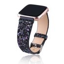 Leather Bling Watch Band for Fitbit Versa 2/Versa Lite/Versa Bracelet Black