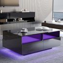 LED High Glossy Coffee Table with 4 Storage Sliding Drawers,16 Colors LED Lights