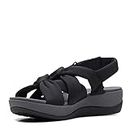 CLOUD STEPPERS BY CLARKS Womens Black 1" Platform Knotted Upper Cushioned Stretch Arla Meg Round Toe Wedge Sandals UK Size 4.5