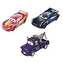 Mattel Disney Pixar Cars- Saetta McQueen, Mater e Bobby Swift Cambia Colore, Confezione da 3 Cars The Movie Giocattolo per Bambini 3+Anni, GPB03