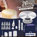 26PCS DIY Cake Decorating Turntable Stand Icing Piping Nozzles Tool Kit Baking