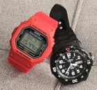 Casio G Shock DW5600e Red Resin Strap and MRW-200H Black Analogue Watches USED