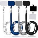 4 Pack Universal Nylon Neck Crossbody Cell Phone Lanyards + 6 Pieces Replacement Sticker Patches Tab, Adjustable Detachable Strap Safety Tether and Pads for Most Smartphone, Black/White/Grey/Blue