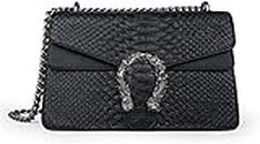 MULTIONS Ladies Crossbody Shoulder Evening Purse Bag,Snake Printed Leather Messenger Bag with Adjustable Chain Strap and Clutch (Black,S)