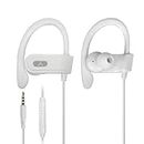 Avantree E171 - Sports Earbuds Wired with Microphone, Sweatproof Wrap Around Earphones with Over Ear Hook, in Ear Running Headphones for Workout Exercise Gym Compatible with Cell Phones - White