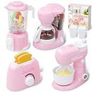 auvnei Kitchen Appliances Toys, Toy Kitchen Set for Kids Play Kitchen Accessories Set, Blender, Coffee Maker Machine, Mixer and Toaster. Girls Toys Ages 4-8, Pink