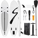 TLSUNNY 10FT Inflatable Stand Up Paddle Board, 3 Fins Paddleboard with Full SUP Accessories for All Skill Levels, Portable Two-Way Hand Pump and Carry Bag, for Yoga Touring Fishing (White)