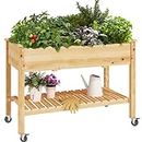 sogesfurniture Wooden Raised Garden Bed with Shelf and Legs, Elevated Planter Box with Lockable Wheels for Grow Herbs, Vegetables & Flowers, Outdoor Rolling Wood Planter Box, BHCA-30CXDJPL02PE-Pro