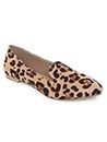 Kenneth Cole Flat Balarina for Women | PU Leather Flats for Ladies Leopard Animal Print Slip On Open Toe, Brown