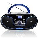 Tragbar CD Player Boombox Bluetooth - mit UKW Radio, USB Eingang & AUX & Kopfhörern Ports, 2 x 2 Watt RMS Stereoanlage (LP-D02B)