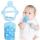 Vicloon Baby Beißhandschuhe mit Beißring Spielzeug, Weicher Beissring Baby,BPA Frei,Beruhigen Sie wundes Zahnfleisch,Handschuhe Beißring Spielzeug für 0-6 Monate Baby-Blau