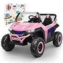 Joywhale 12V 2 Seater Kids Ride on UTV Car Battery Powered Electric Vehicle for Kids Ages 3-8, with 7AH Battery, 2.4G Remote Control, Metal Suspension, Bright Headlights, Storage Net Bag & Music, Pink