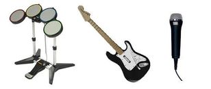 Rock Band BUNDLE For PlayStation 3, 4, 5 / *Green Guitar + Drums + Micro + Game