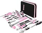 Pink Tool Set：DEKO Household Tool Kit for Women Girls,Ladies Portable Tool Set with Easy Carrying Pouch, Perfect for DIY Projects, Home Maintenance 110 Piece
