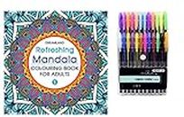 Pehrovin Ventures Art Combo of Mandala Colouring Book for Adults (Book no 1) + 24 Neon Gel/Glitter/Metallic pens for Adults as Well Kids Ideal for Gifting Purposes