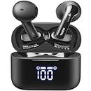 TOZO T21 Wireless Earbuds Bluetooth Headphones Semi in Ear with LED Digital Display, Dual Mic Call Noise Cancelling with Wireless Charging Case IPX8 Waterproof for Phone Laptop Black