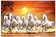 Dolphin Art Seven Horse Running at Sunrise Painting (12 inch X 18 inch, Rolled)